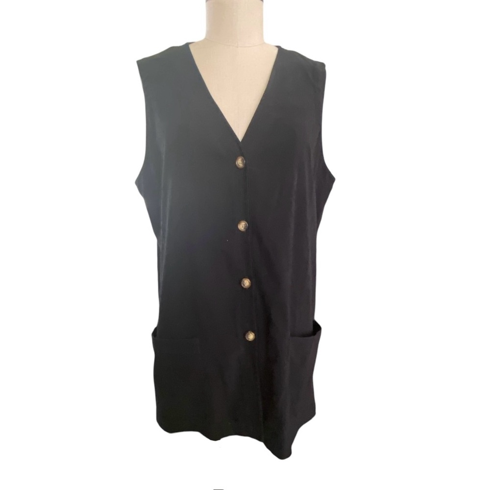 ORVIS Black Suede-like Button Down Vest w Pockets Size Large